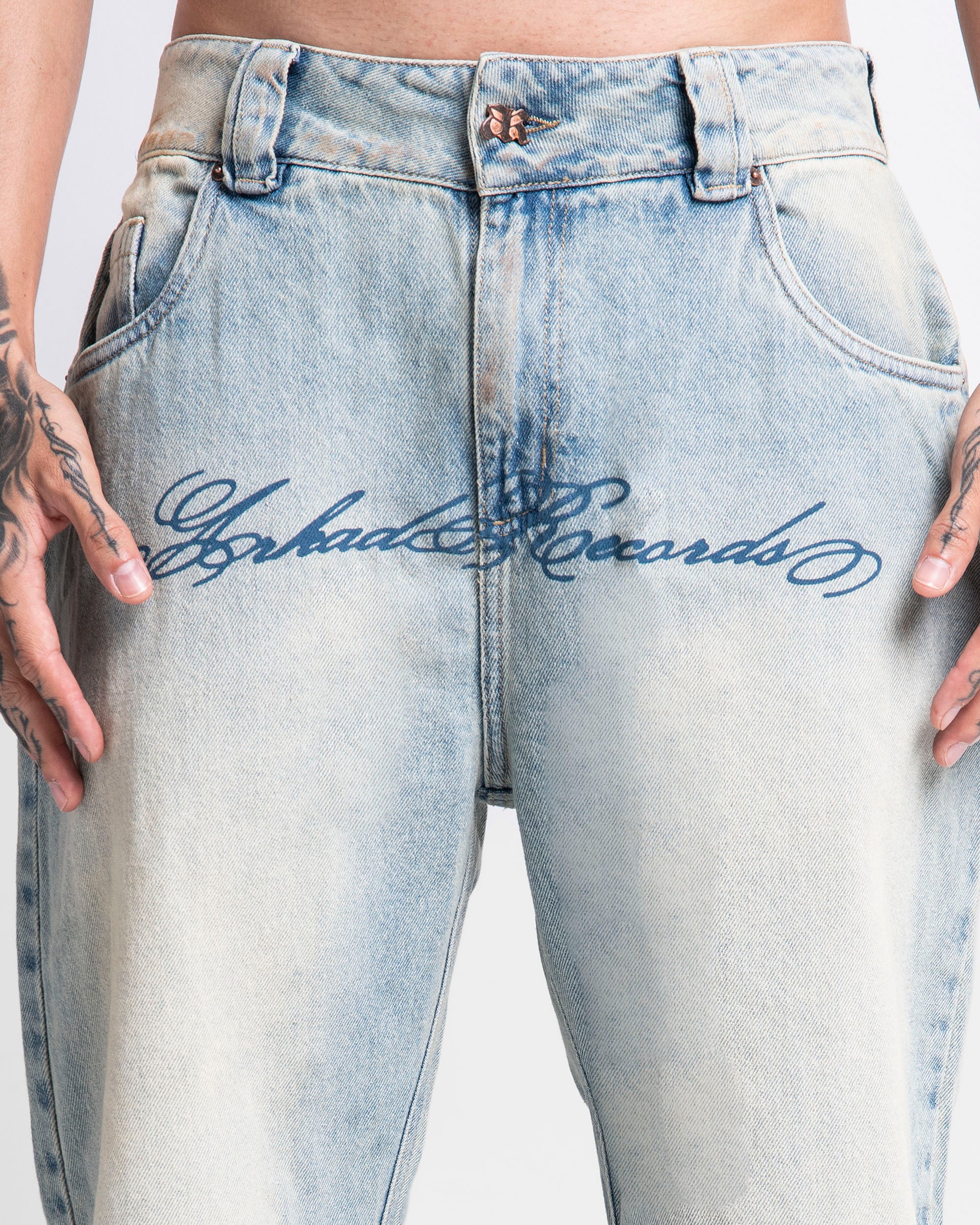 Jean Dirty Claro Estampado Azul