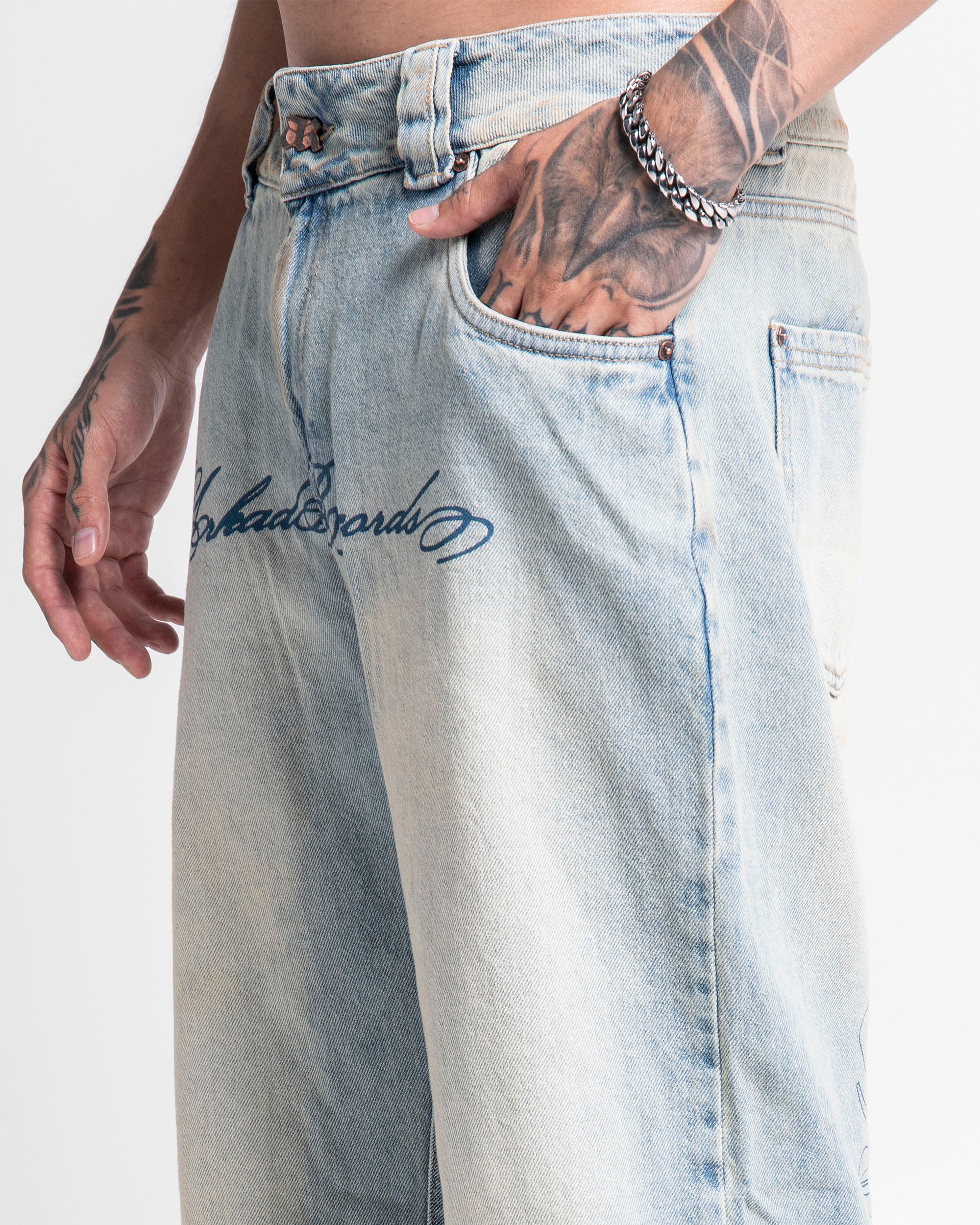 Jean Dirty Claro Estampado Azul