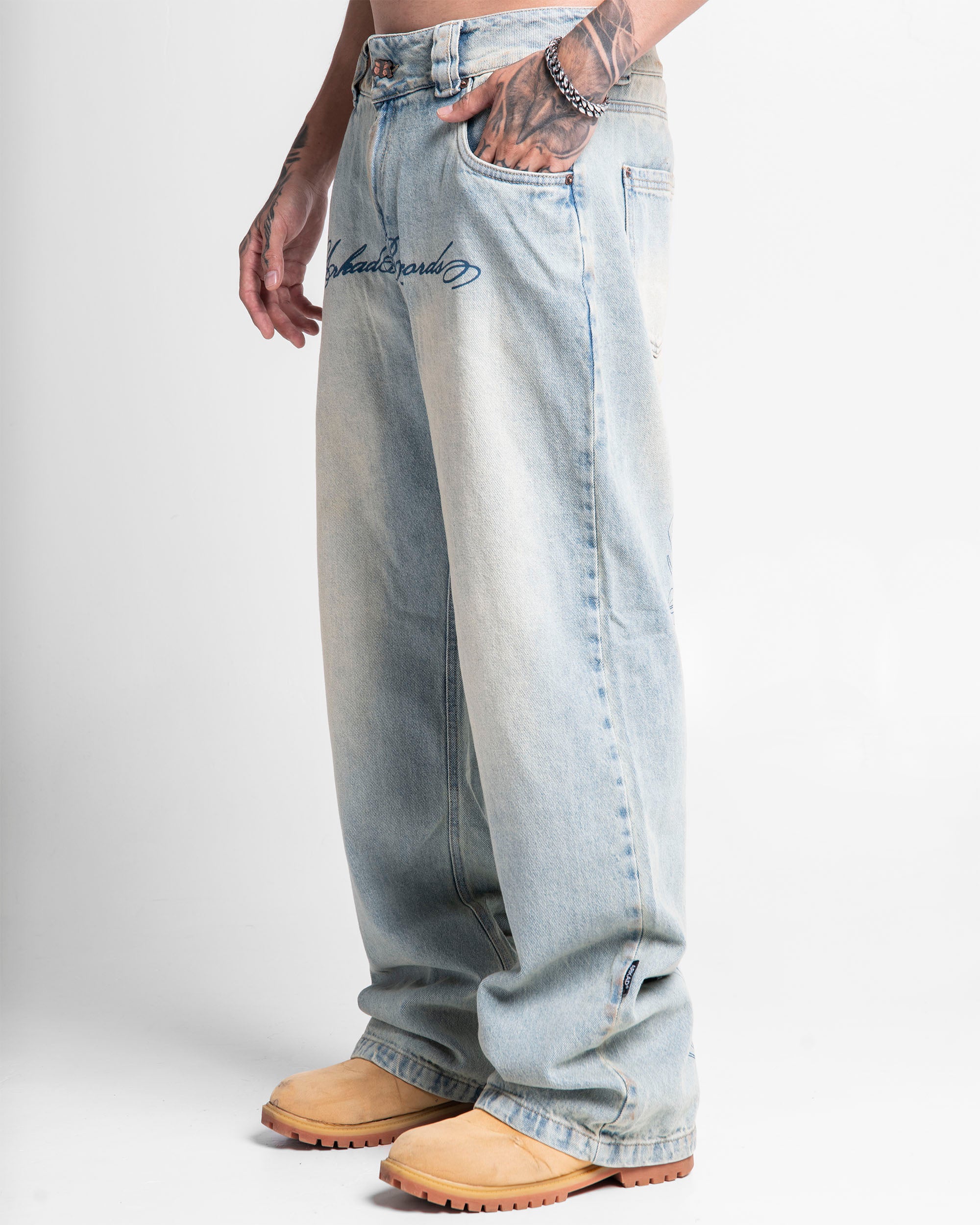 Jean Dirty Claro Estampado Azul