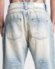 Jean Dirty Claro Estampado Azul