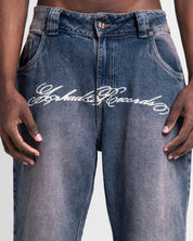 Jean Azul Oscuro Estampado Blanco