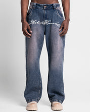 Jean Azul Oscuro Estampado Blanco