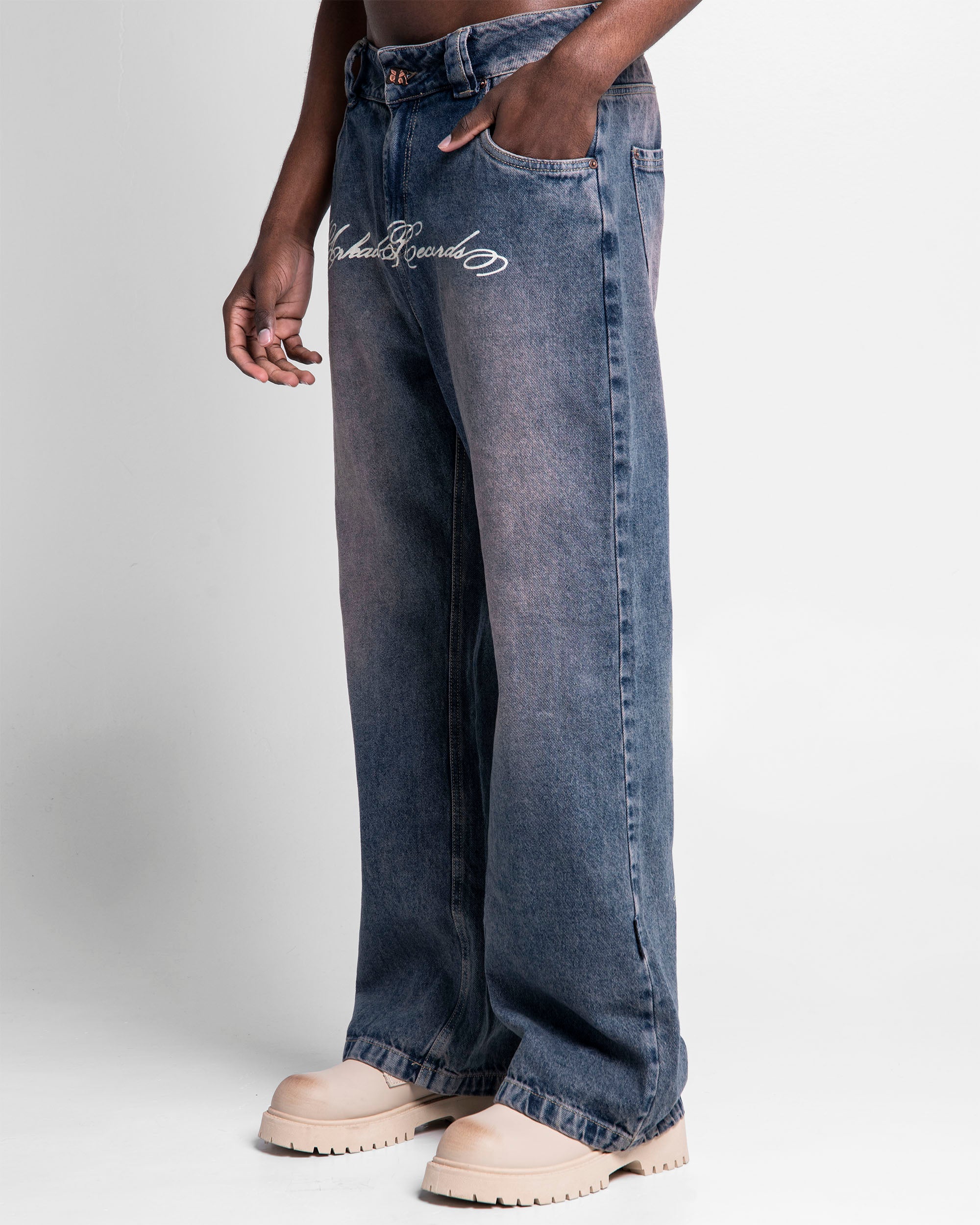 Jean Azul Oscuro Estampado Blanco