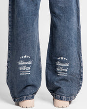 Jean Azul Oscuro Estampado Blanco