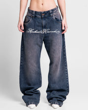 Jean Azul Oscuro Estampado Blanco - Unisex