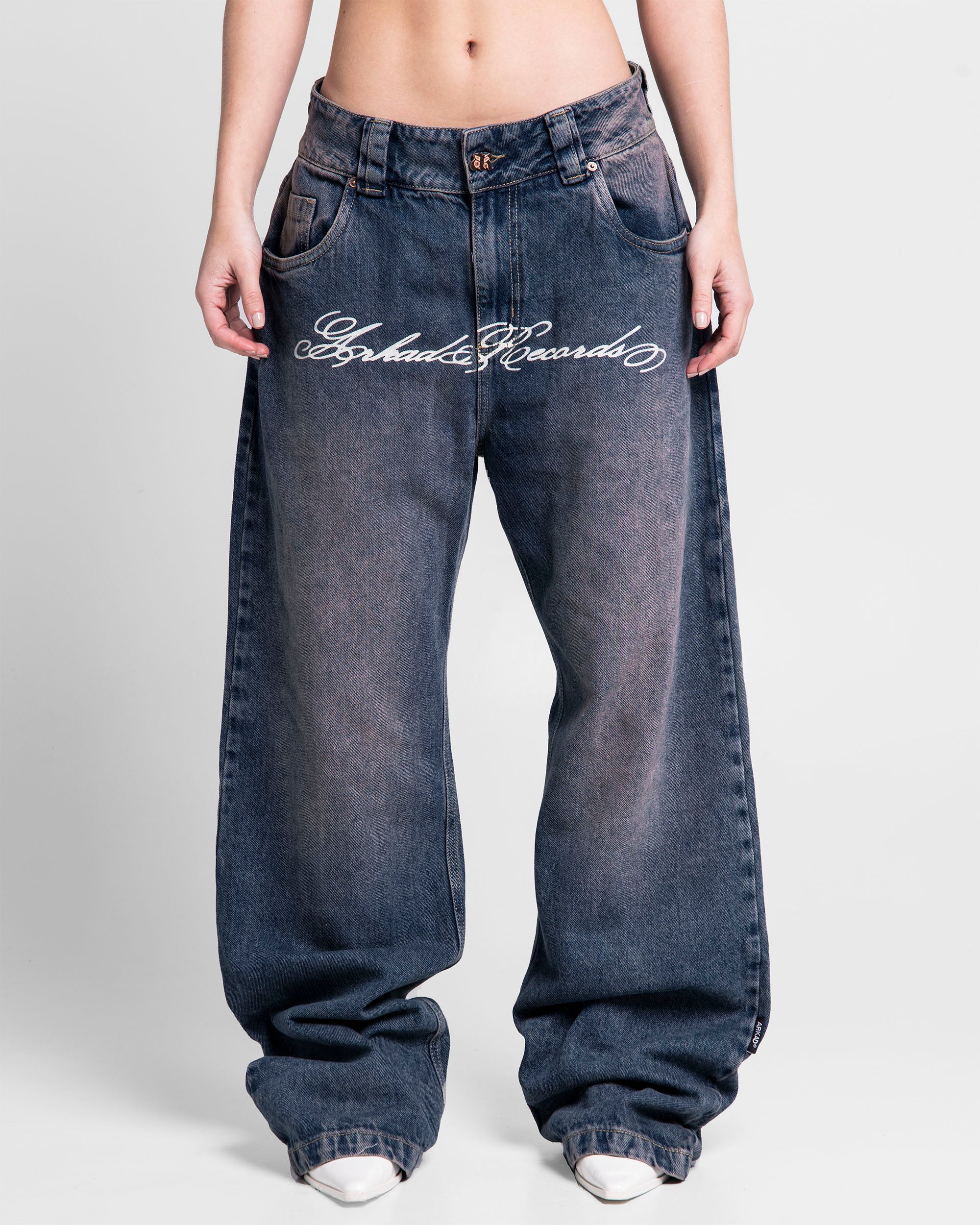 Jean Azul Oscuro Estampado Blanco - Unisex