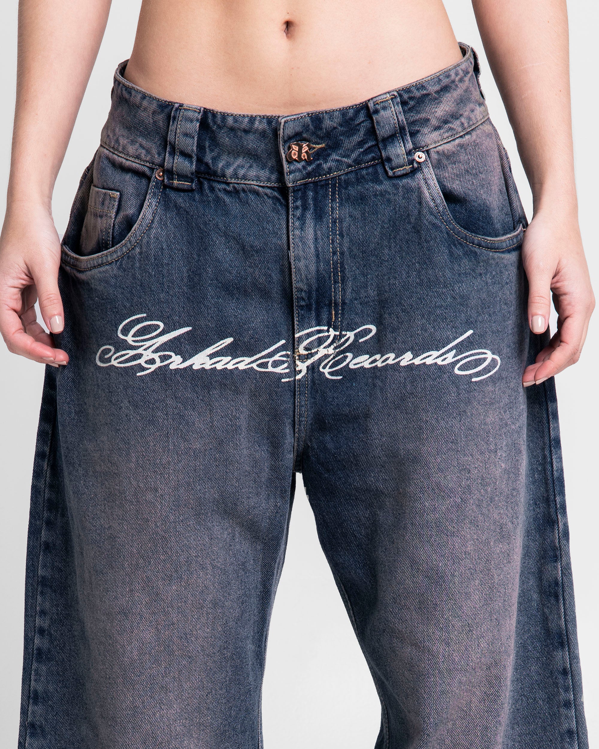 Jean Azul Oscuro Estampado Blanco - Unisex