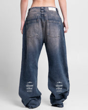 Jean Azul Oscuro Estampado Blanco - Unisex