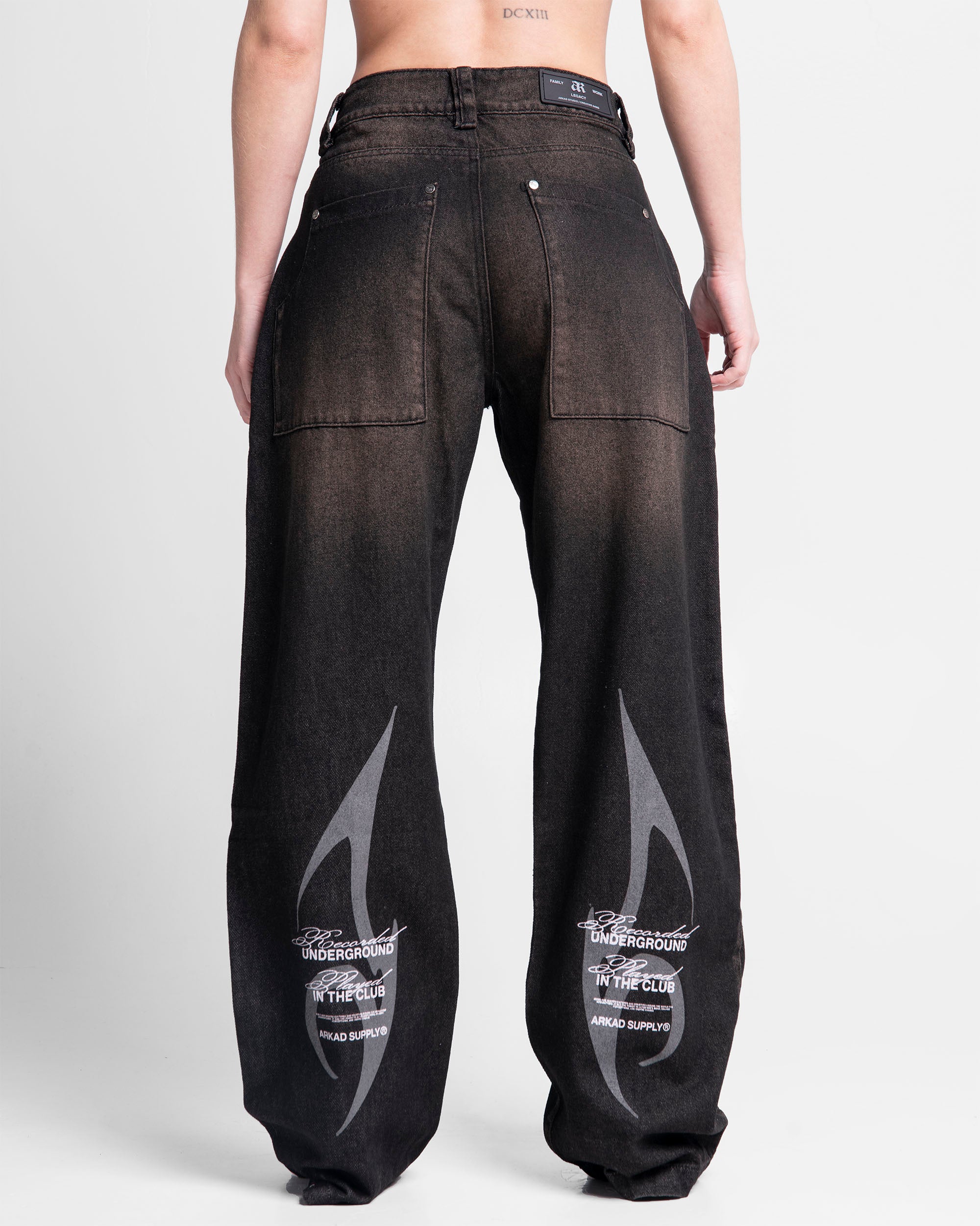 Printed Denim Pant Negro Dirty - Unisex