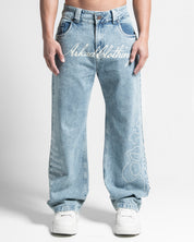 Printed Denim Pant Azul Claro