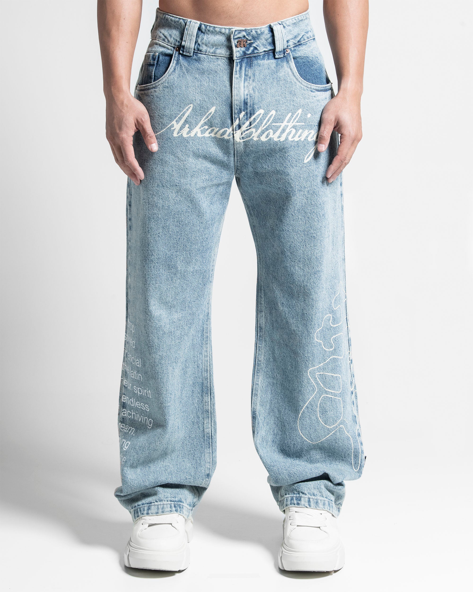 Printed Denim Pant Azul Claro