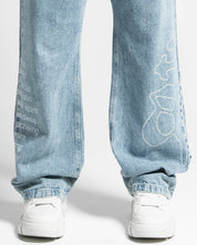 Printed Denim Pant Azul Claro