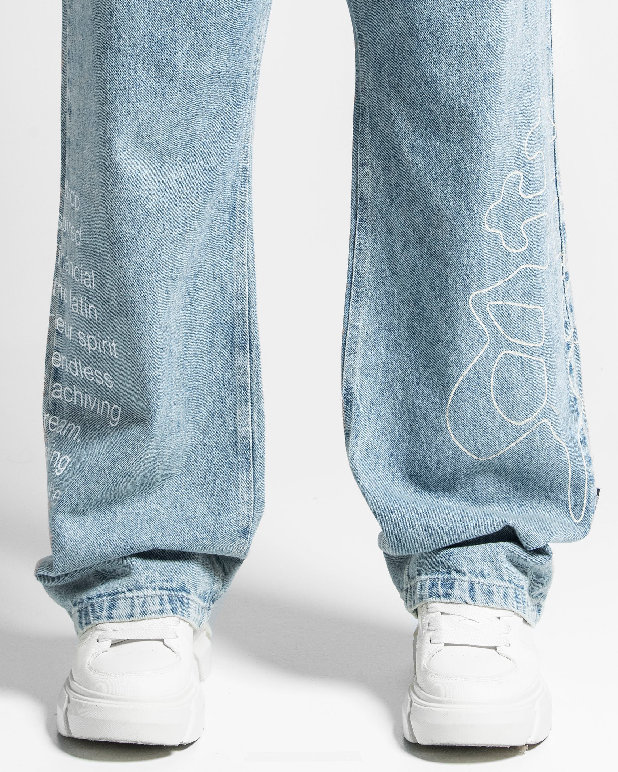 Printed Denim Pant Azul Claro