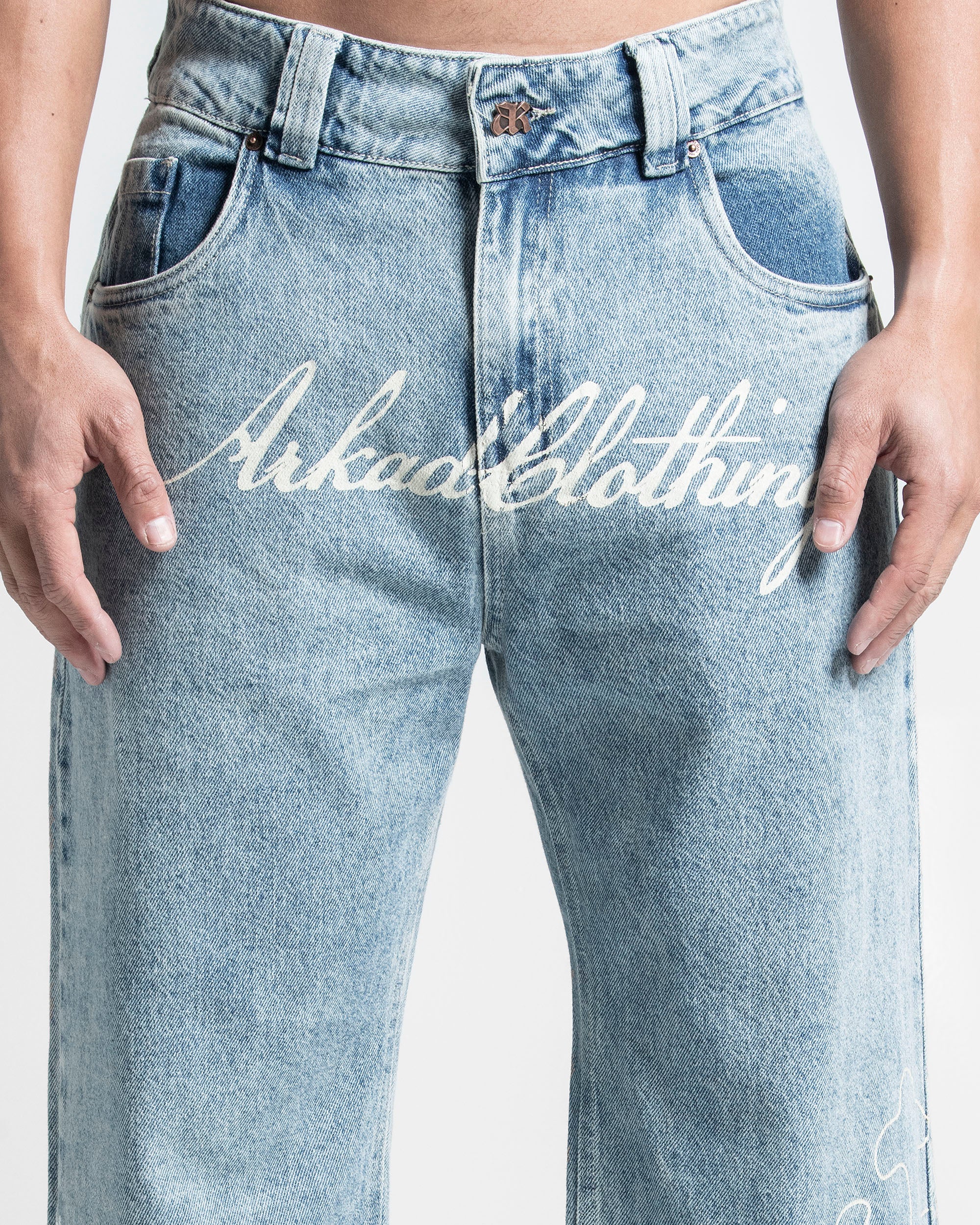 Printed Denim Pant Azul Claro