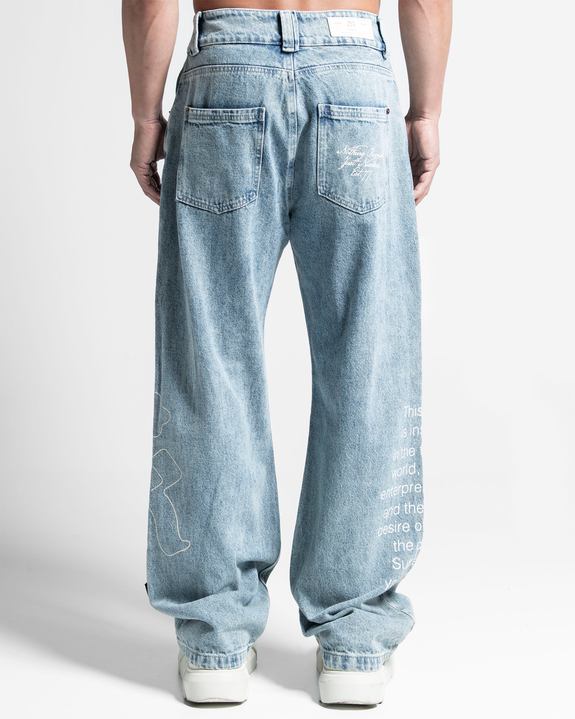 Printed Denim Pant Azul Claro