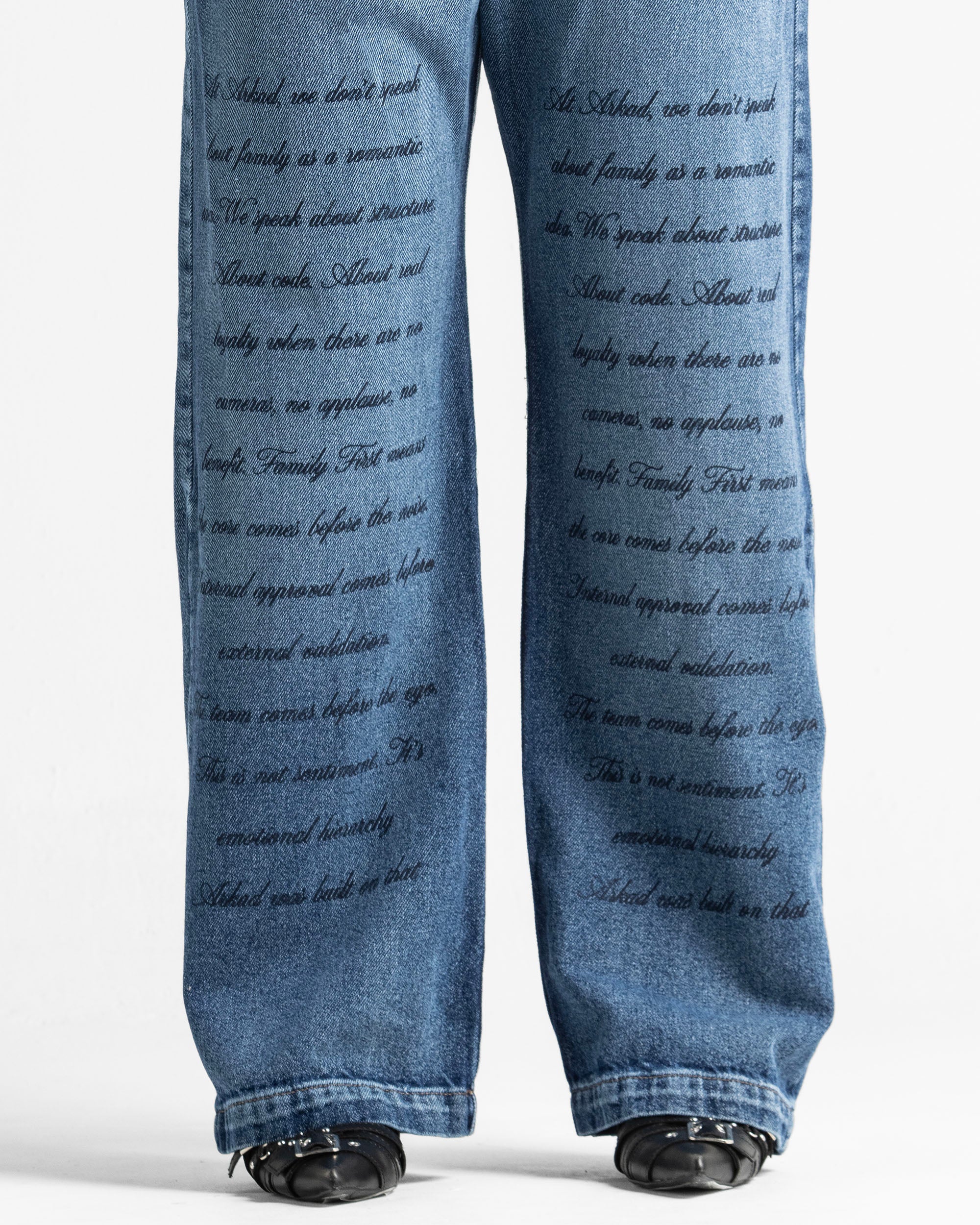 Script Blue Denim Pant - Unisex