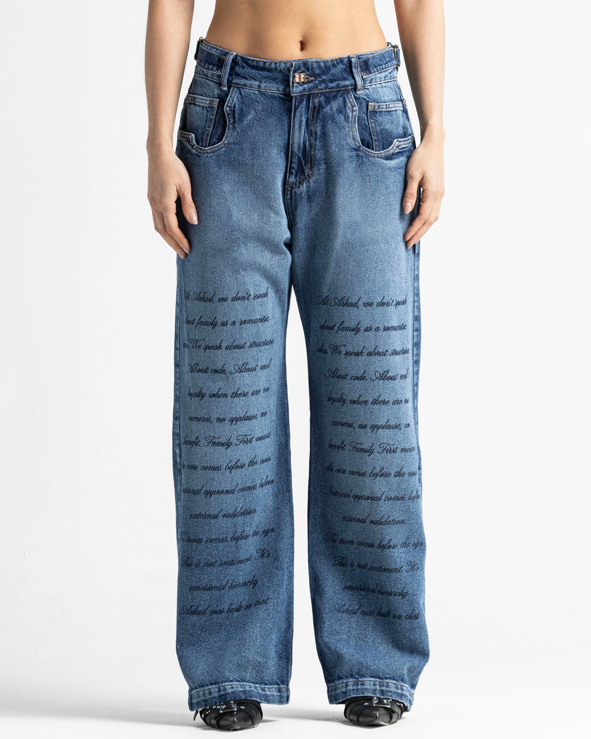 Script Blue Denim Pant - Unisex