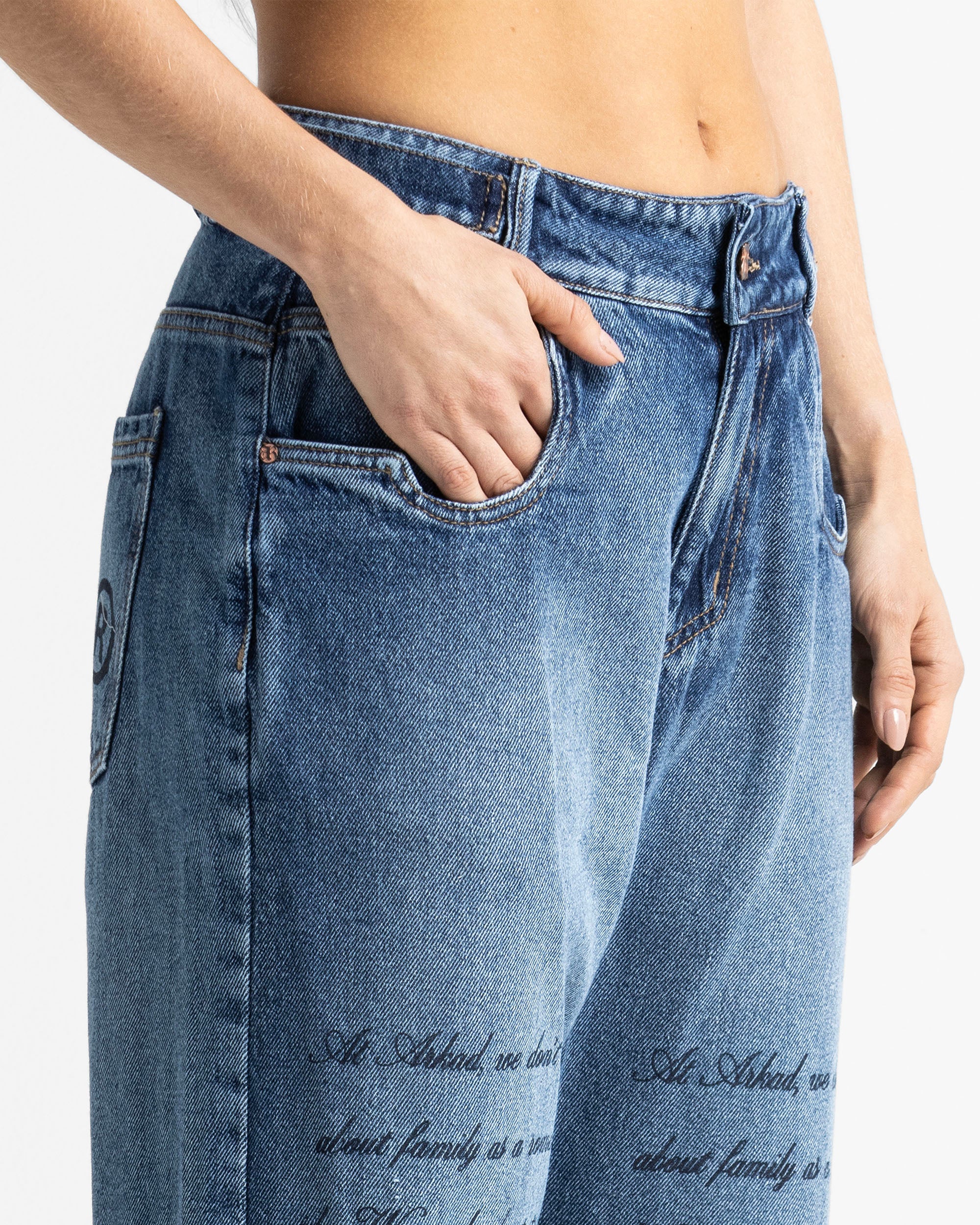 Script Blue Denim Pant - Unisex