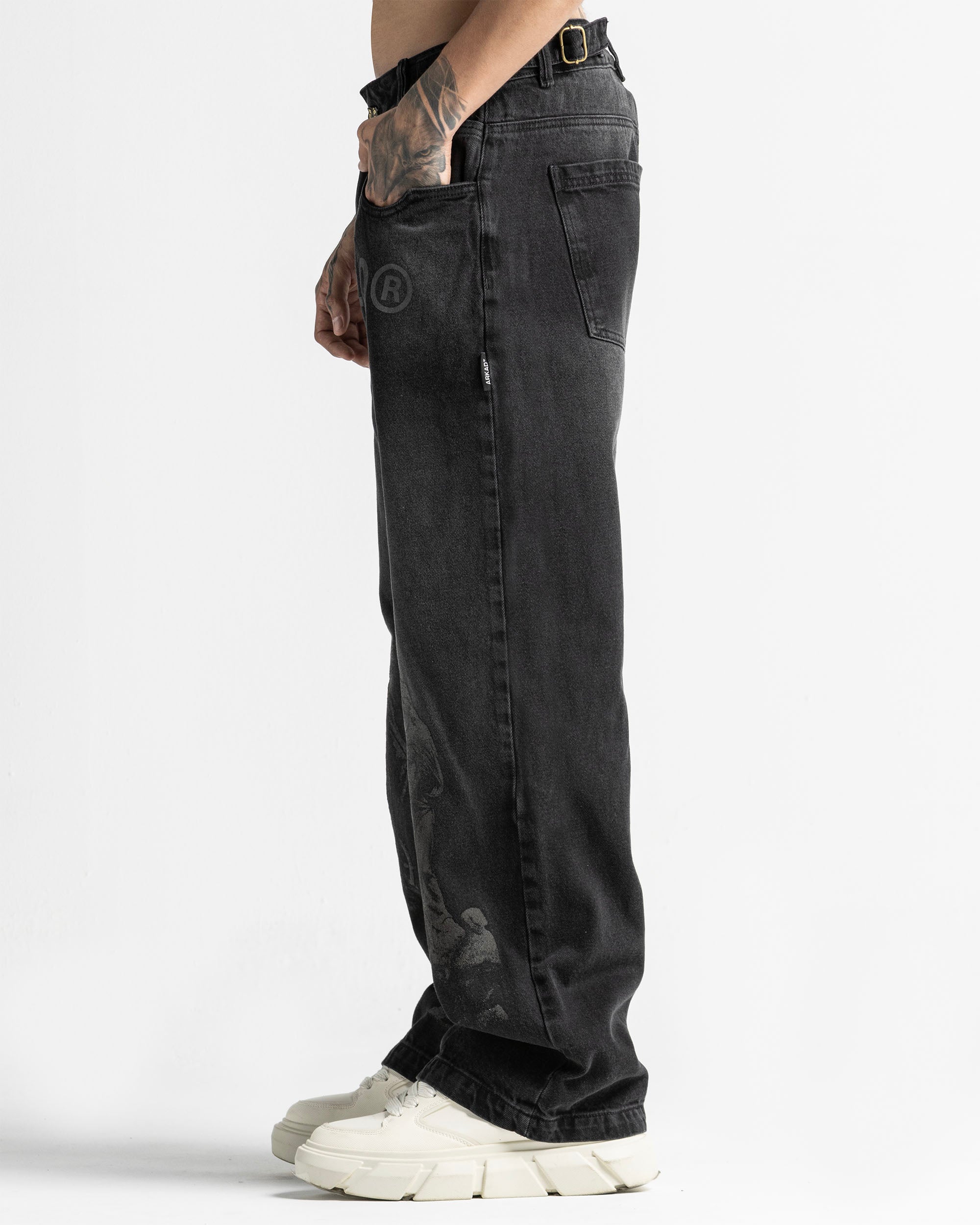 Black Denim Pant Velvet Print
