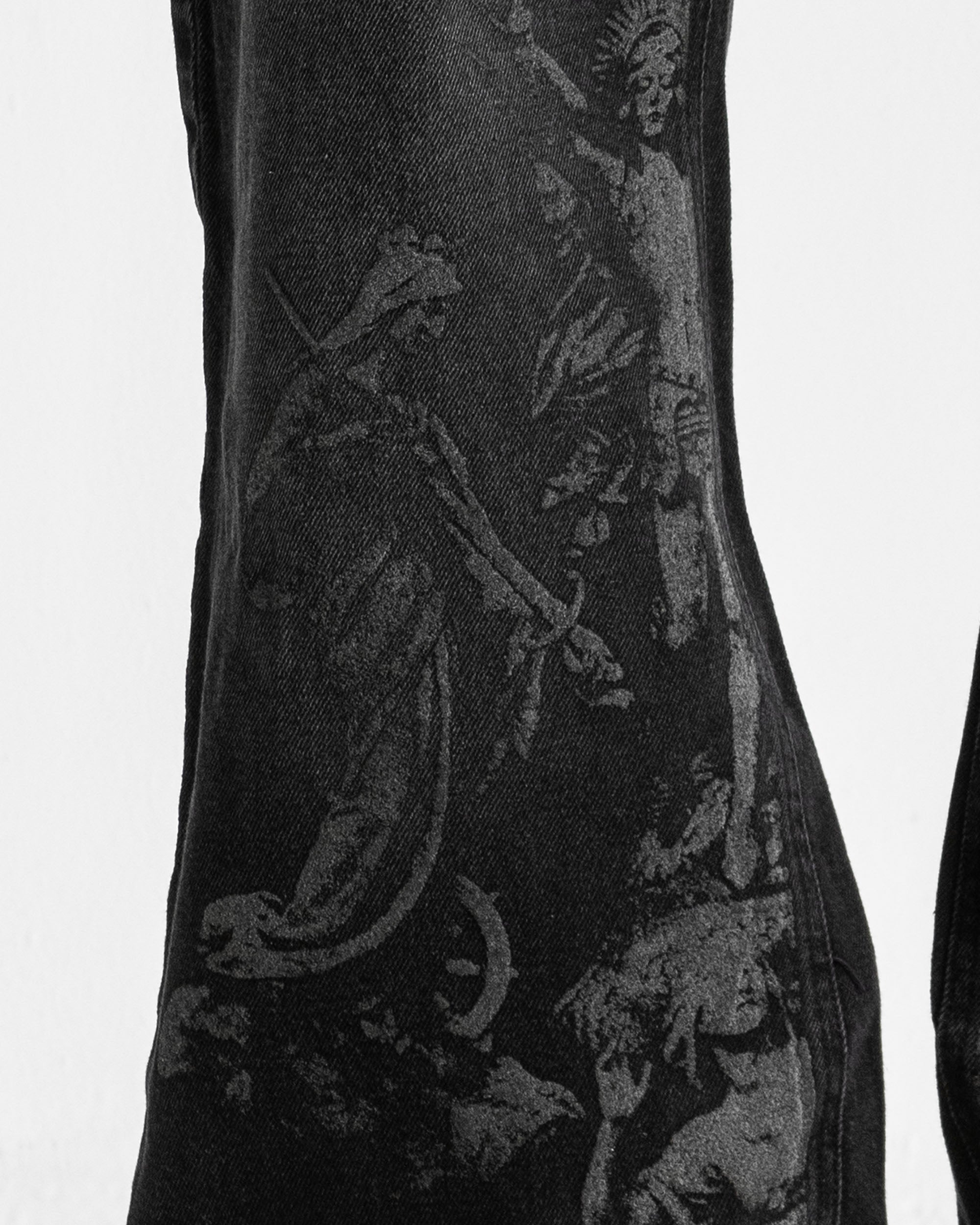 Black Denim Pant Velvet Print