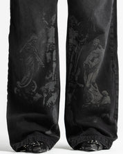 Black Denim Pant Velvet Print - Unisex