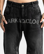 Black Denim Pant Velvet Print