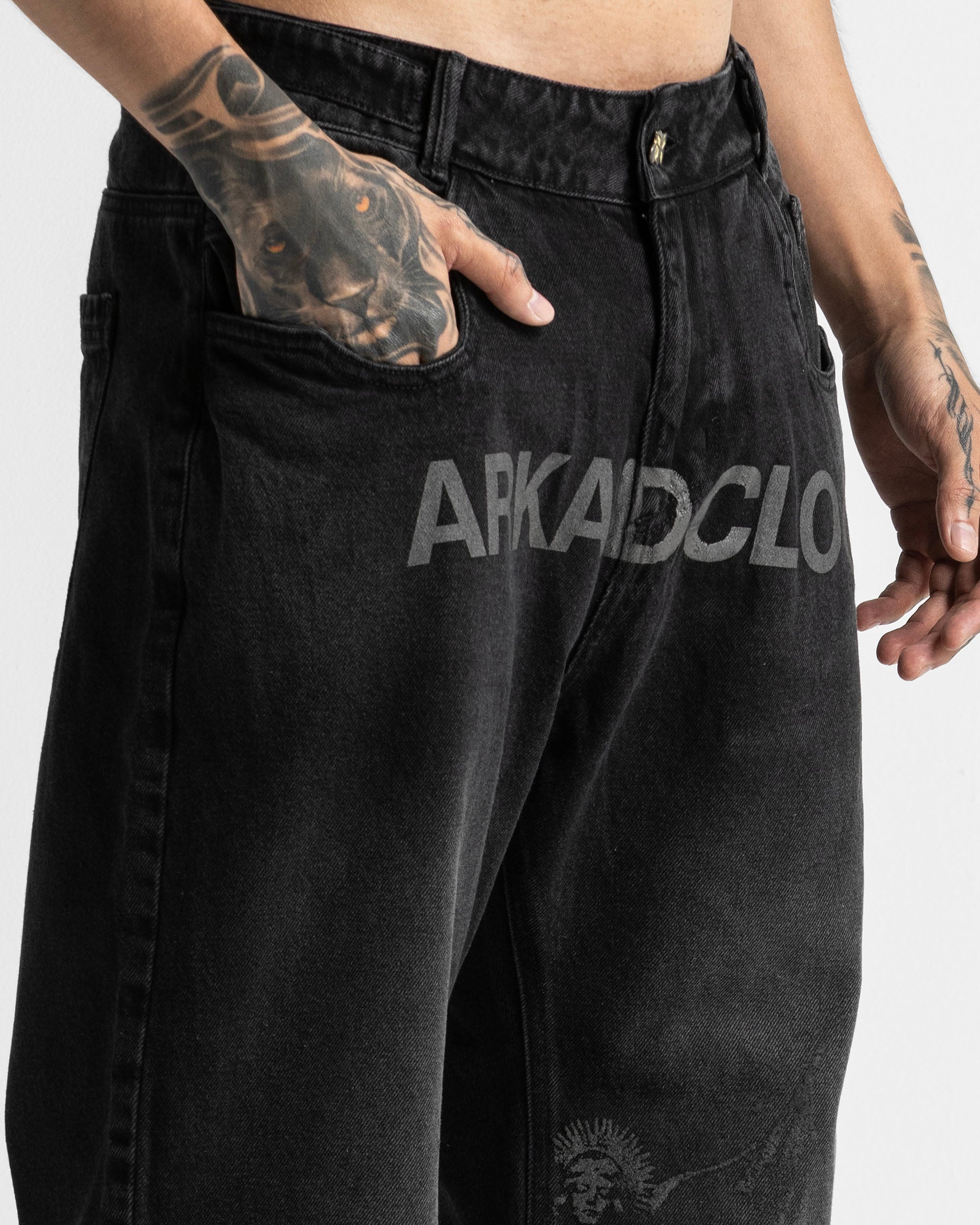 Black Denim Pant Velvet Print