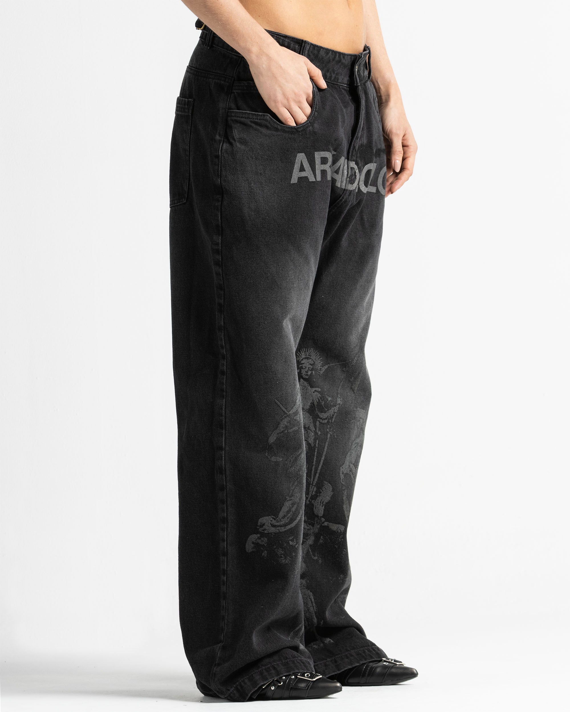 Black Denim Pant Velvet Print - Unisex