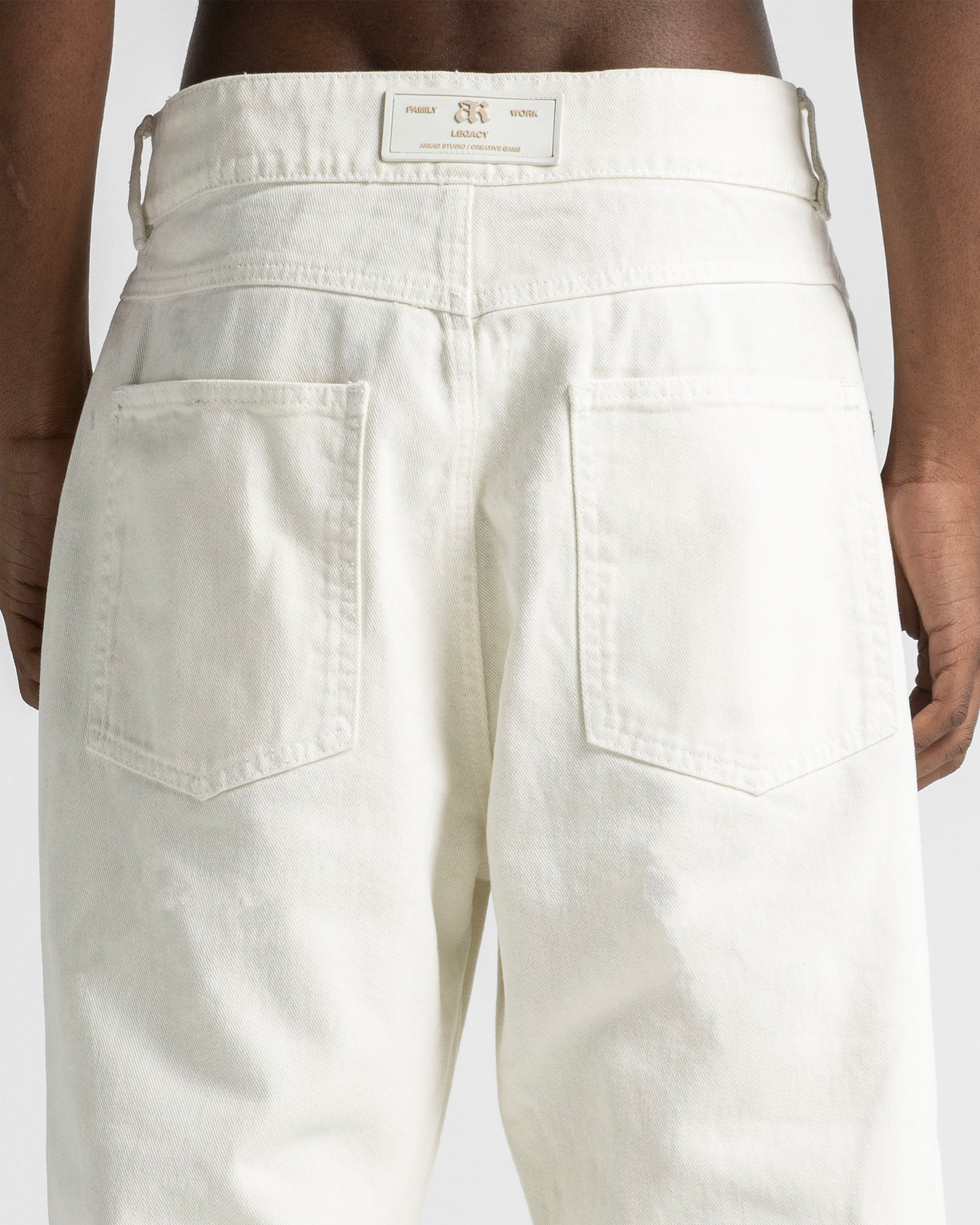 Cream Denim Pant Suede Print