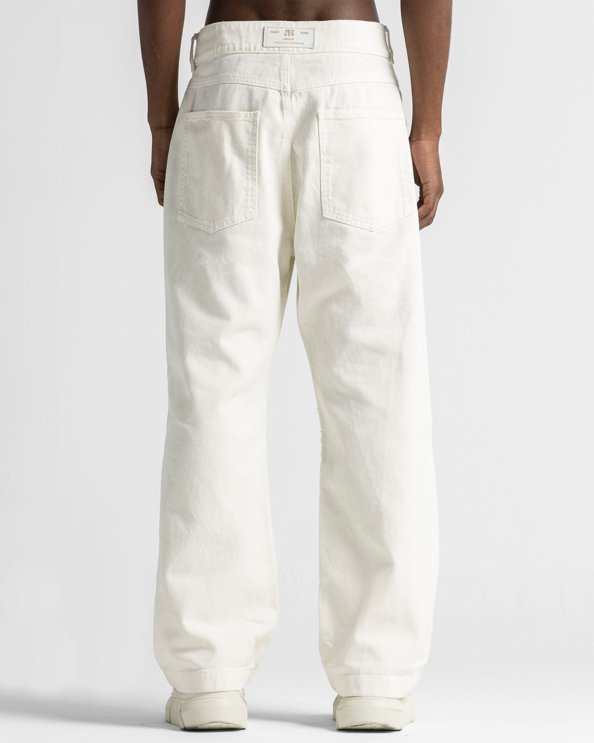 Cream Denim Pant Suede Print