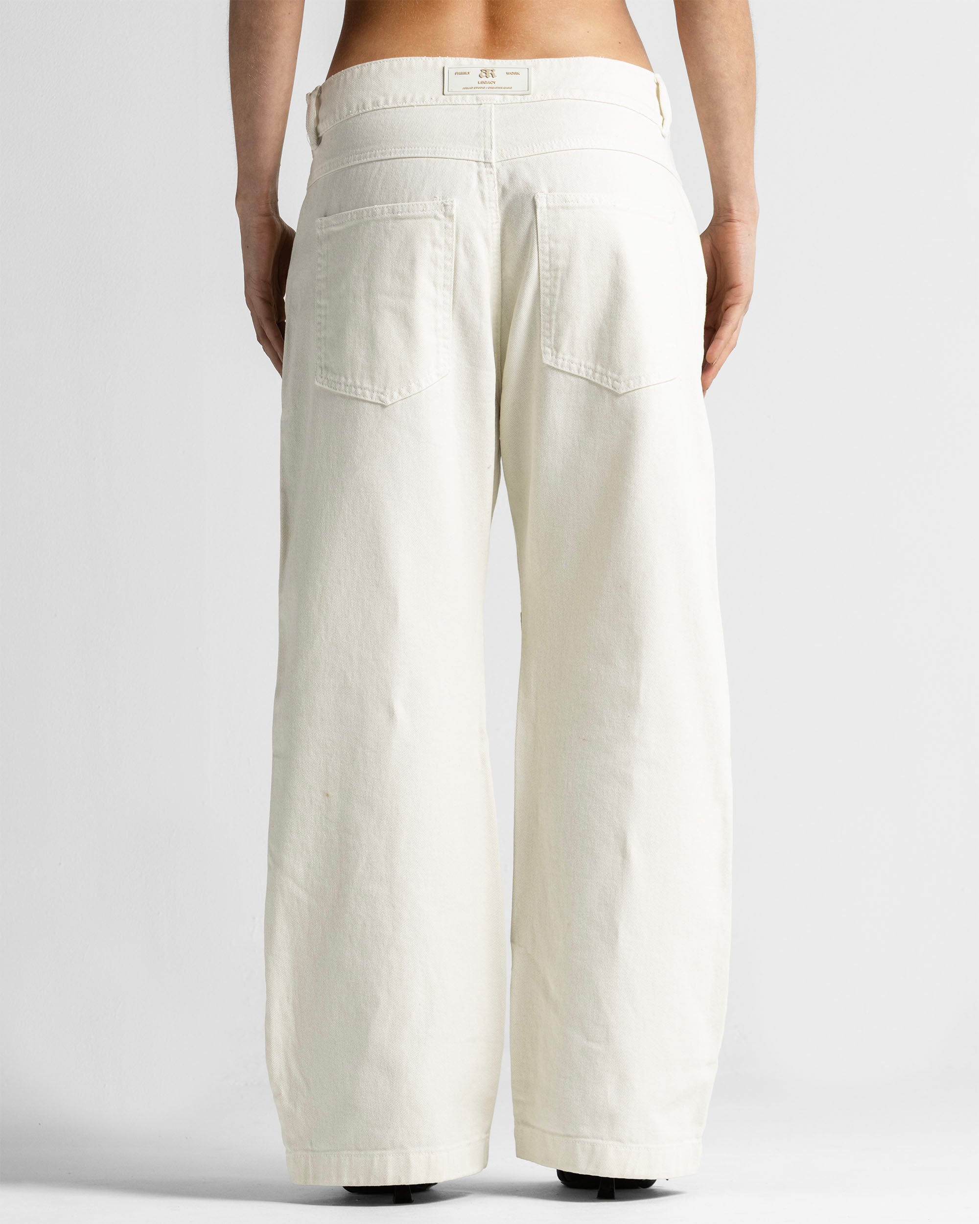 Cream Denim Pant Suede Print - Unisex