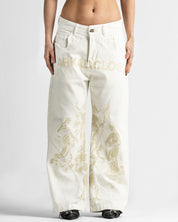 Cream Denim Pant Suede Print - Unisex