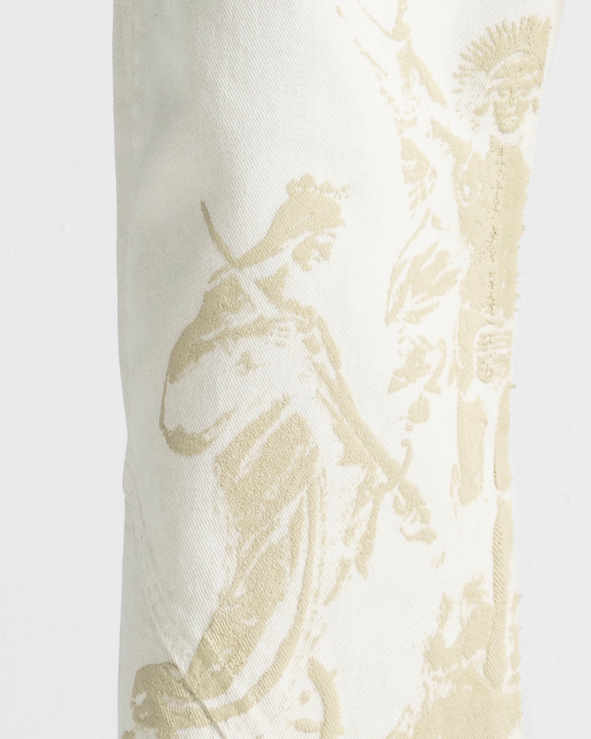 Cream Denim Pant Suede Print