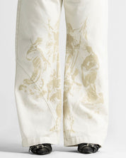 Cream Denim Pant Suede Print - Unisex