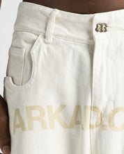 Cream Denim Pant Suede Print