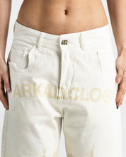 Cream Denim Pant Suede Print - Unisex