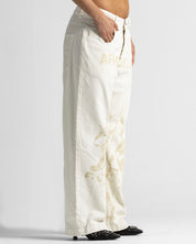Cream Denim Pant Suede Print - Unisex
