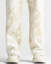 Cream Denim Pant Suede Print