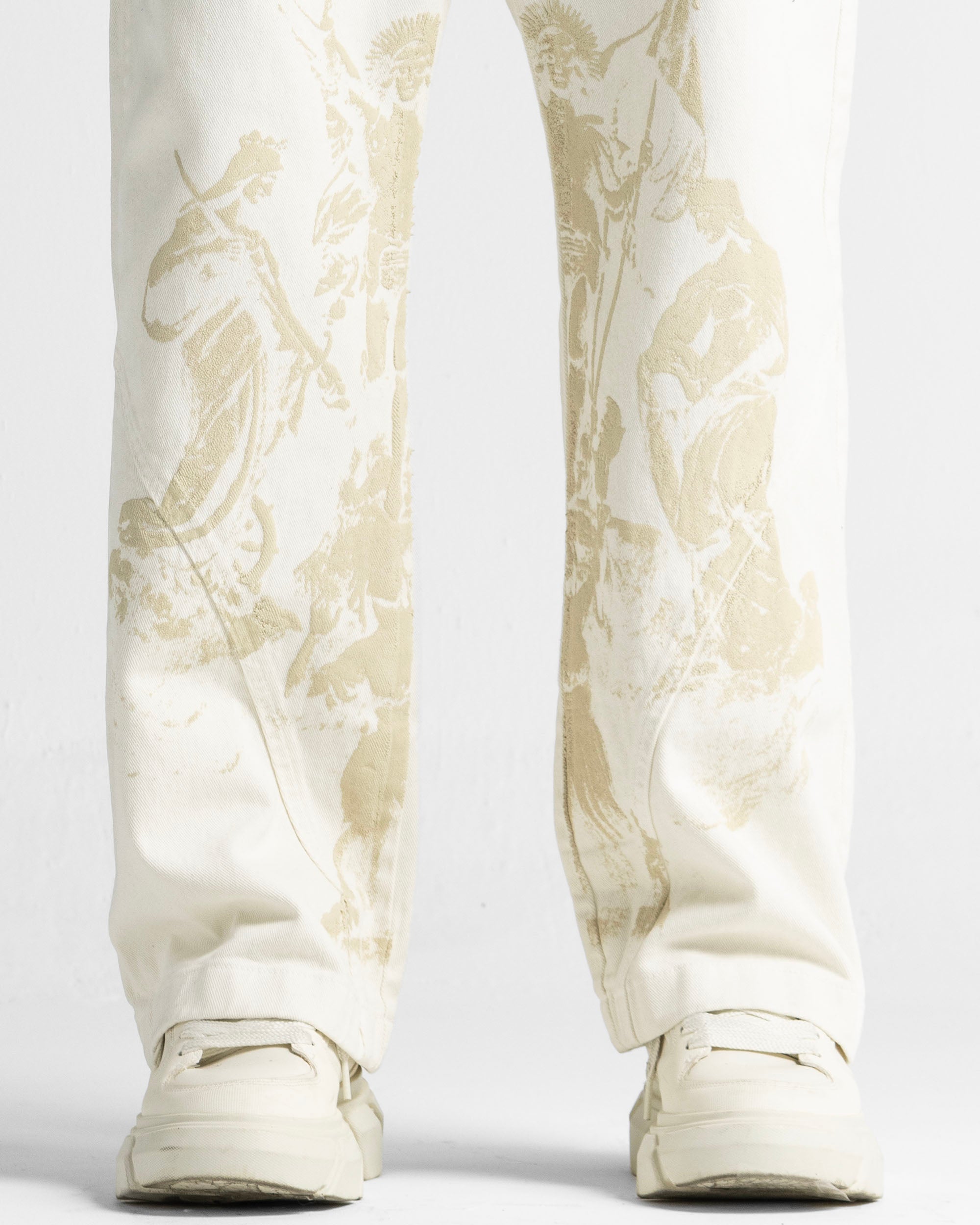 Cream Denim Pant Suede Print