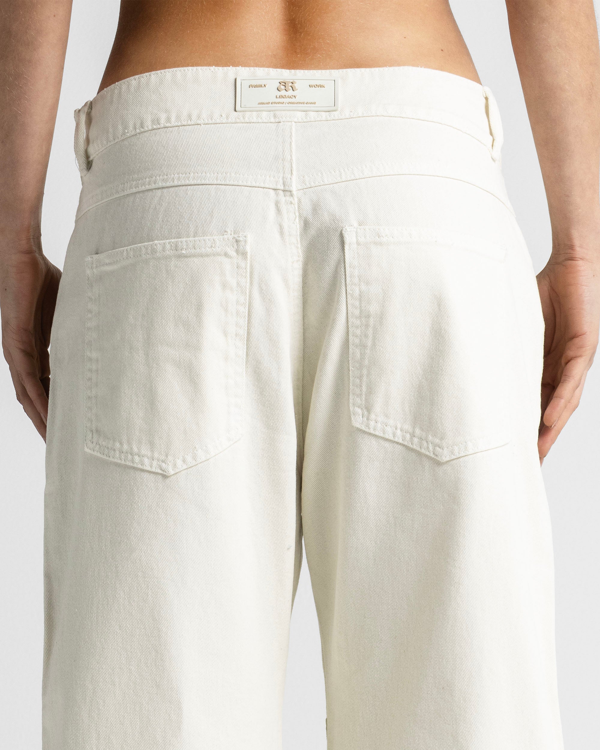 Cream Denim Pant Suede Print - Unisex