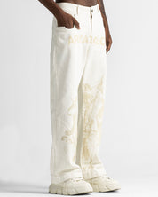 Cream Denim Pant Suede Print