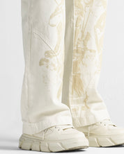 Cream Denim Pant Suede Print