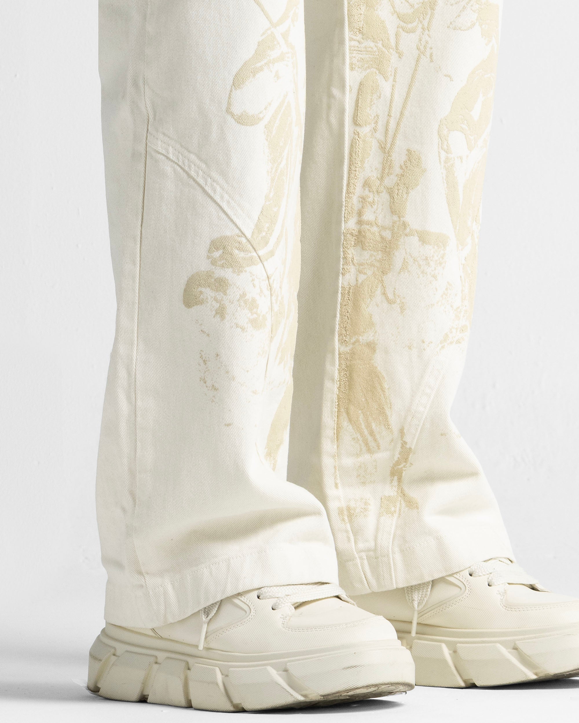 Cream Denim Pant Suede Print