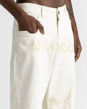 Cream Denim Pant Suede Print
