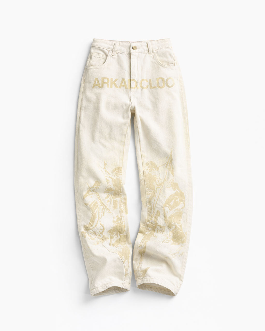 Cream Denim Pant Suede Print - Unisex