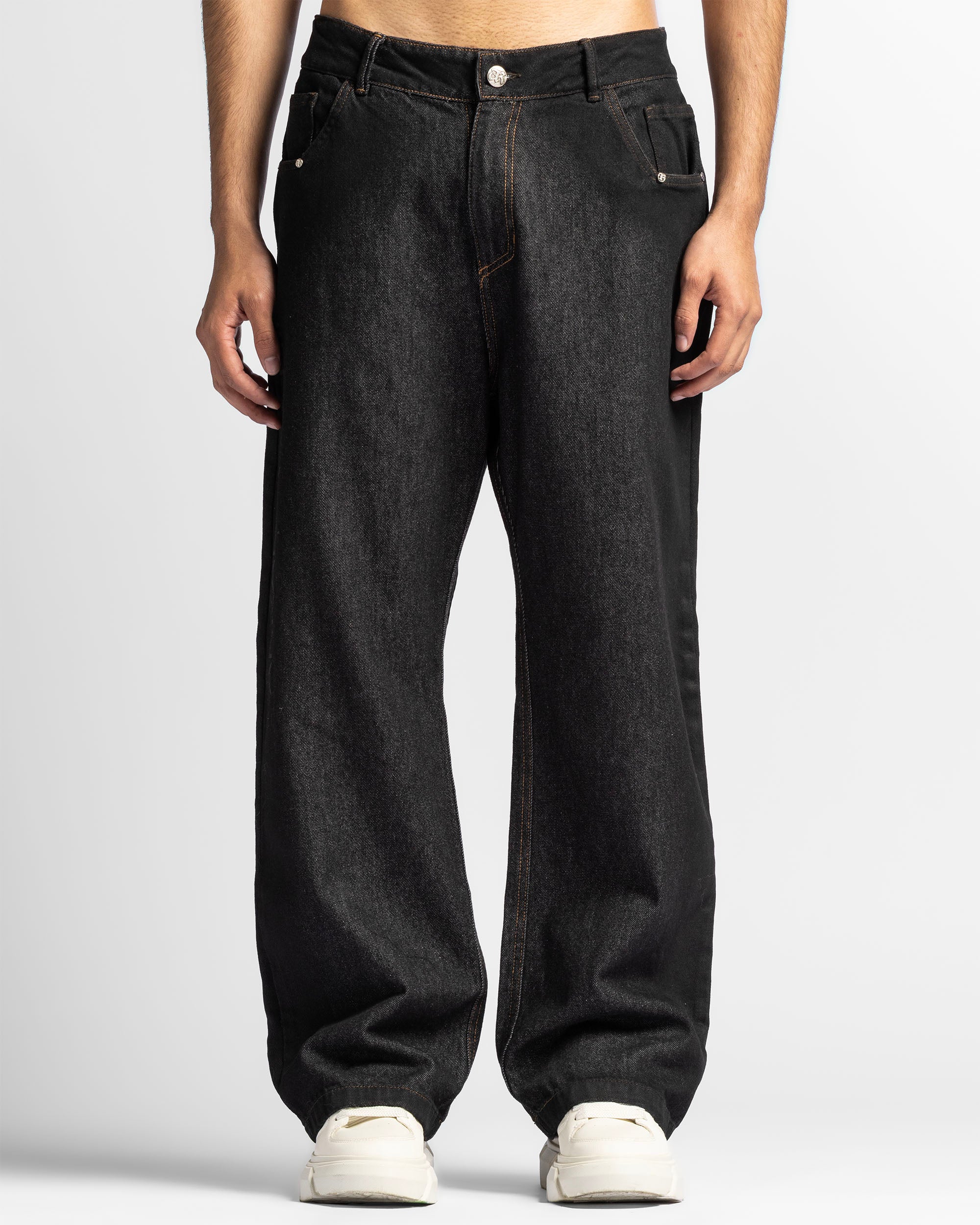 Denim Pant Negro Hilos En Contraste