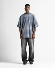 Washed Tshirt Gray Blue Print Beige