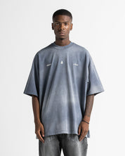Washed Tshirt Gray Blue Print Beige