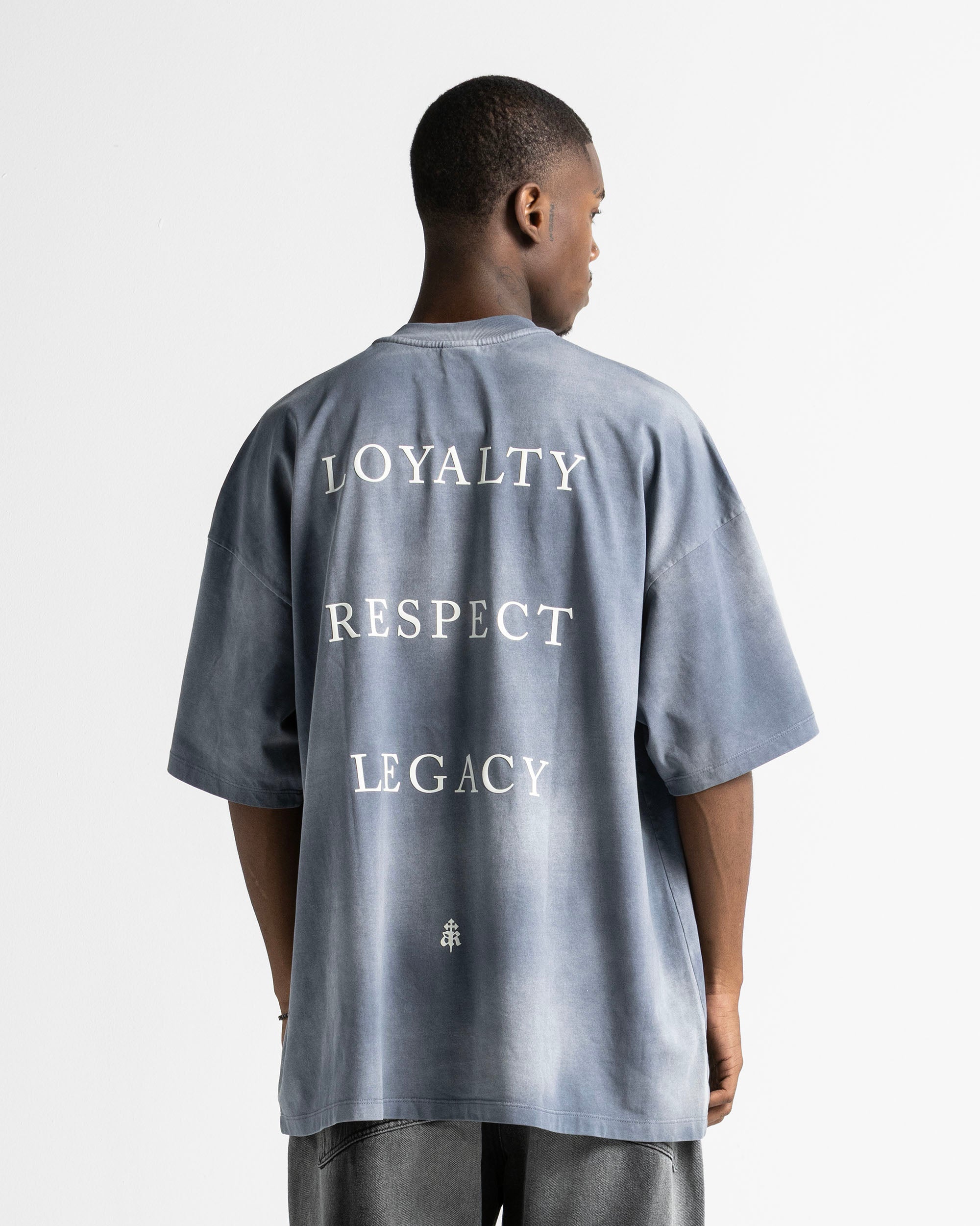 Washed Tshirt Gray Blue Print Beige