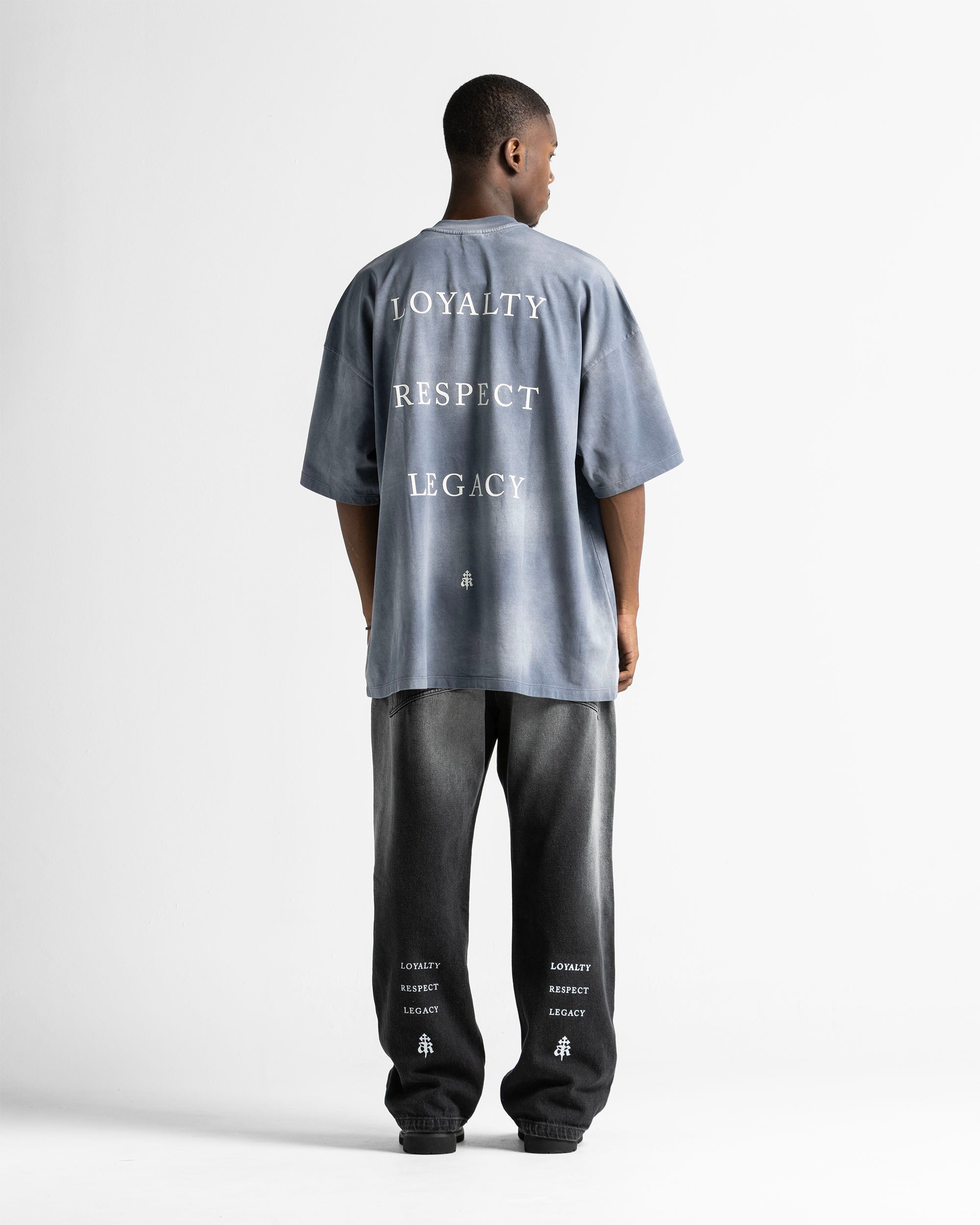 Washed Tshirt Gray Blue Print Beige